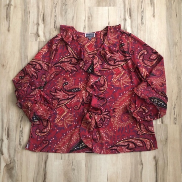Elegant Paisley Ruffle Blouse - Picture 1 of 7